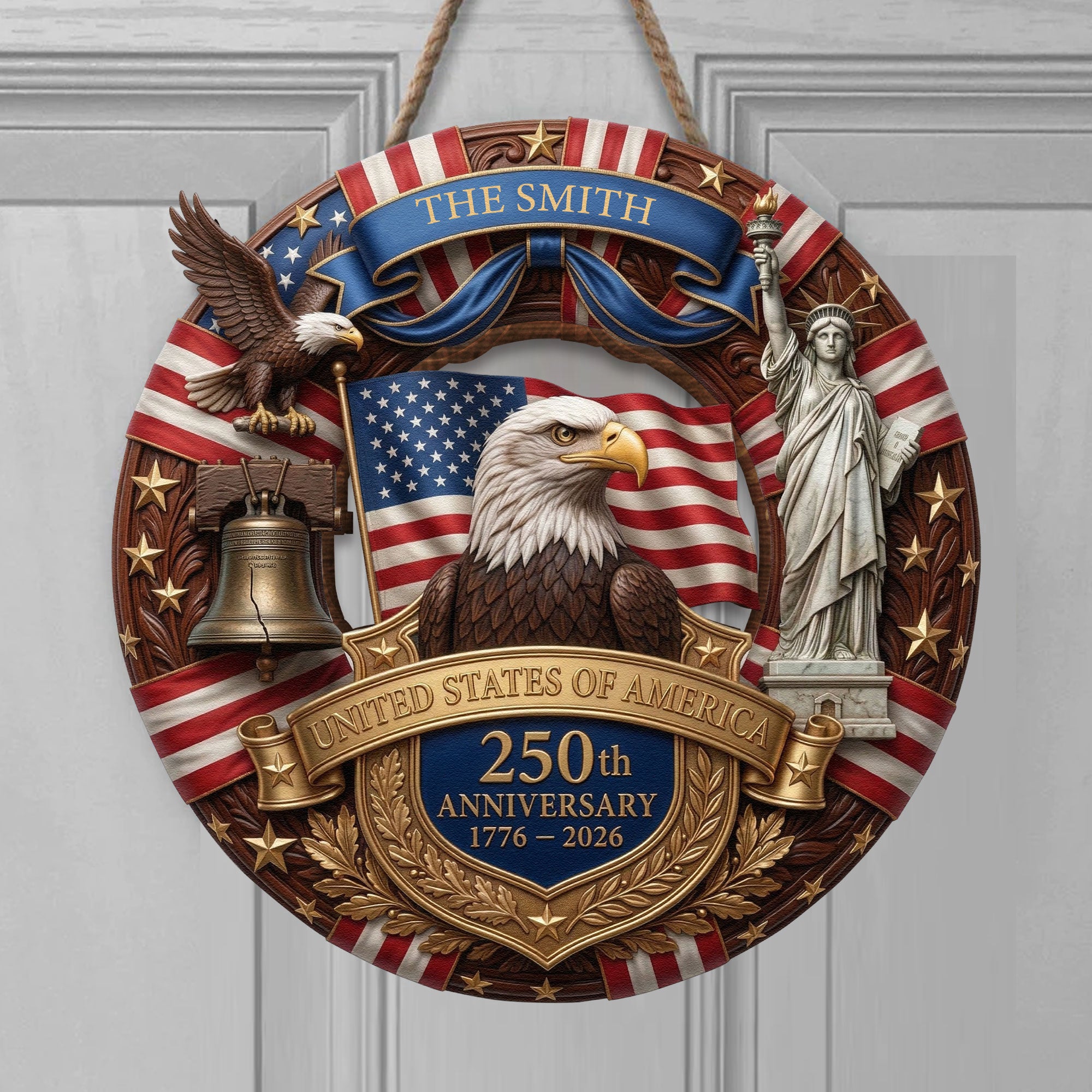 America_250Th_Anniversary_Gifts_For_Mom_Dad_Faux_Pattern_Personalized_Wood_Sign_2