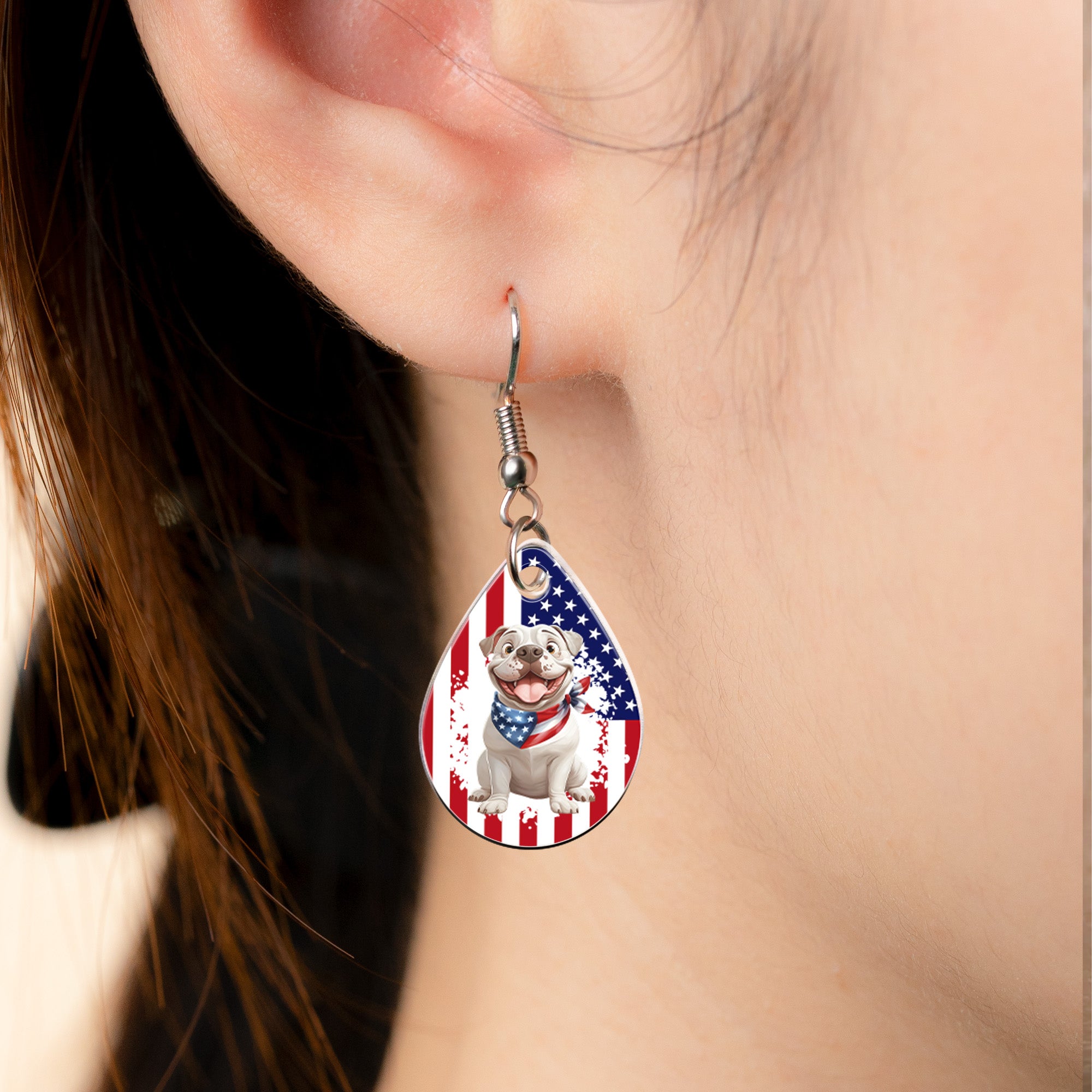 American Flag Dog Lovers - Personalized Acrylic Earrings