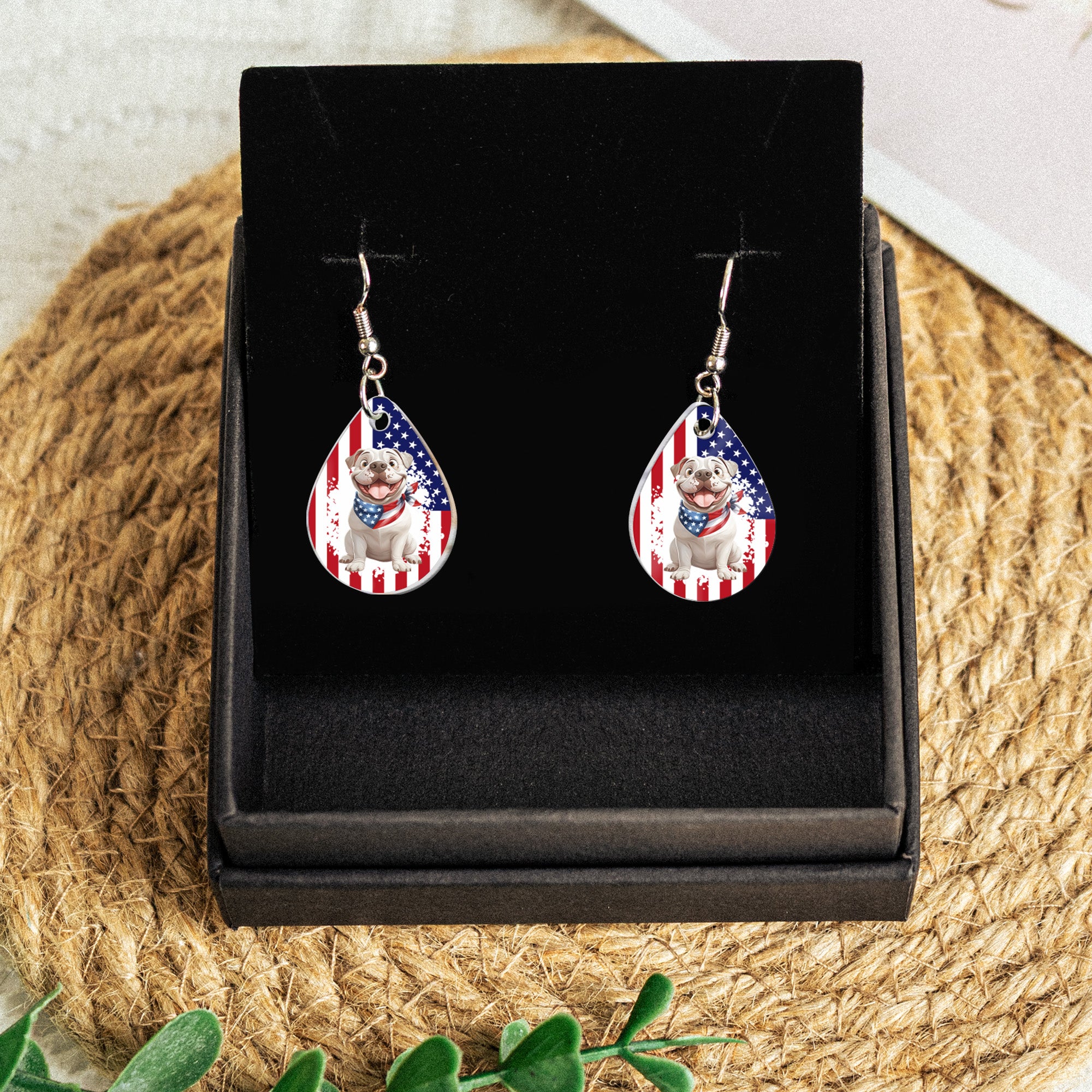 American Flag Dog Lovers - Personalized Acrylic Earrings