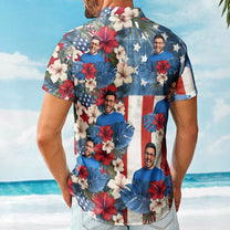 American Flag Tropical Independence Day Vintage Aloha - Custom Photo Hawaiian Shirts