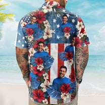 American Flag Tropical Independence Day Vintage Aloha - Custom Photo Hawaiian Shirts