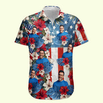 American Flag Tropical Independence Day Vintage Aloha - Custom Photo Hawaiian Shirts