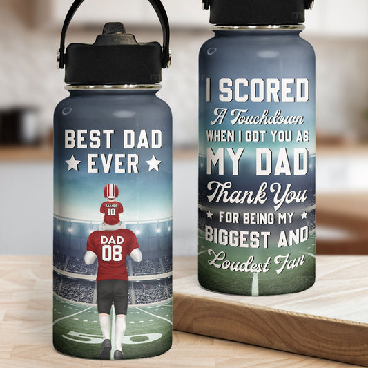 American Football Best Dad Ever - Personalized Stainless Steel Water Bottle