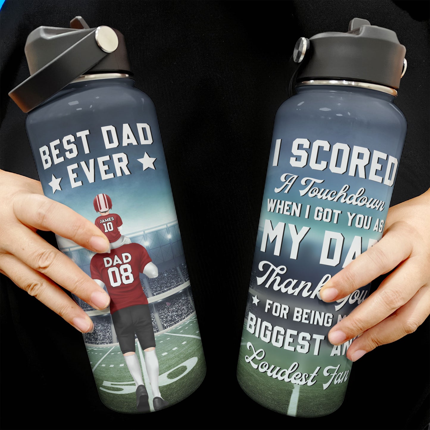 American Football Best Dad Ever - Personalized Stainless Steel Water Bottle