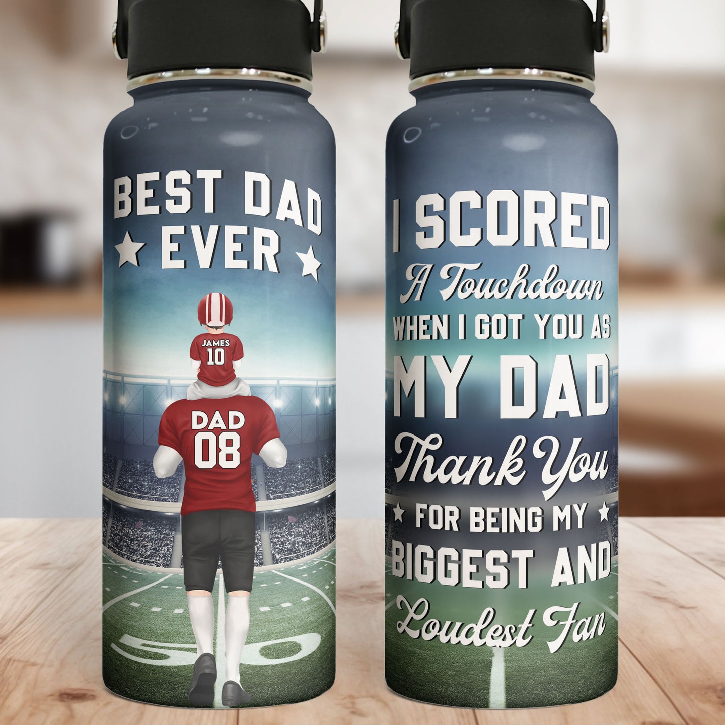 American Football Best Dad Ever - Personalized Stainless Steel Water Bottle