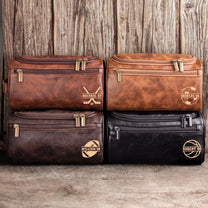American Football Custom Name - Personalized Leather Toiletry Bag