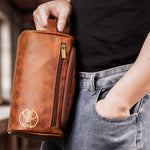 American Football Custom Name - Personalized Leather Toiletry Bag
