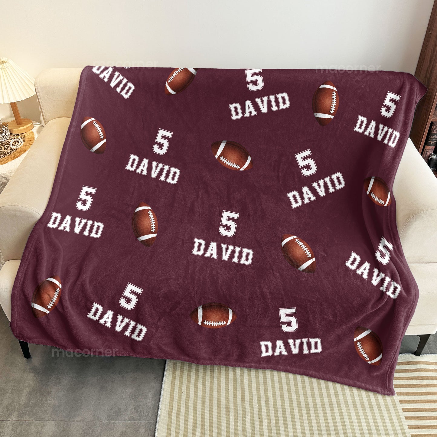 American Football Custom Name, Number - Personalized Blanket