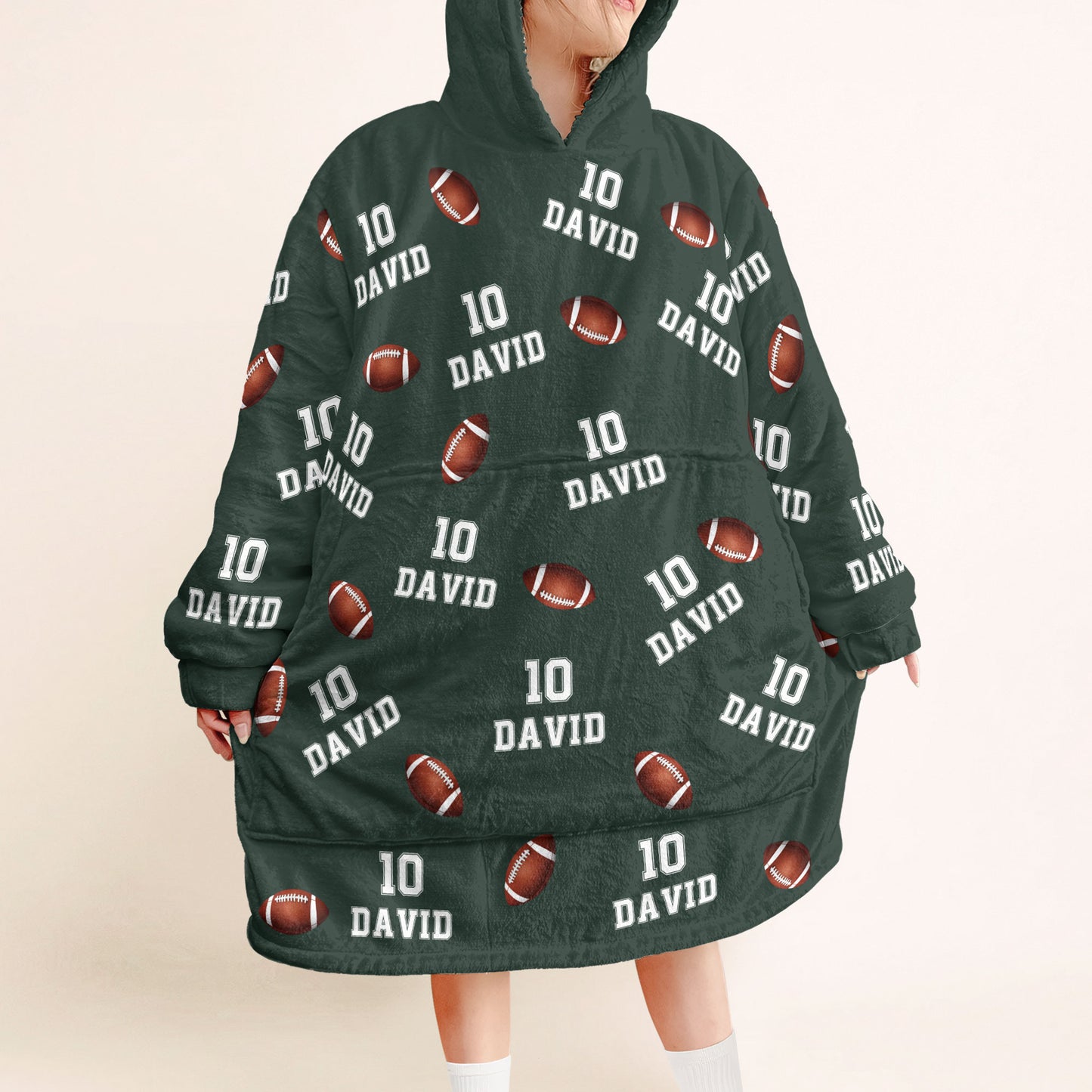 American Football  Custom Name, Number - Personalized Oversized Blanket Hoodie