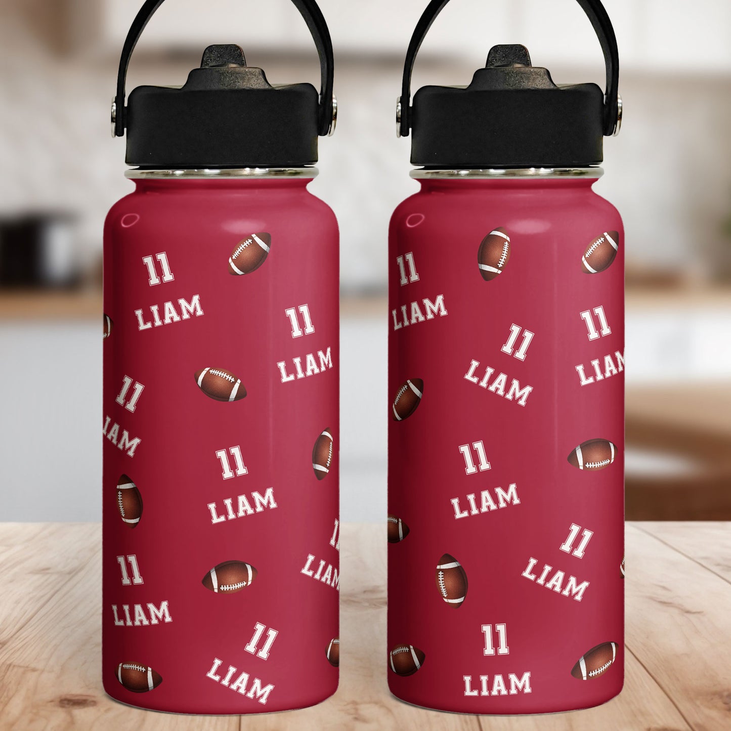 American Football Custom Name, Number - Personalized Stainless Steel Water Bottle