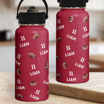 American Football Custom Name, Number - Personalized Stainless Steel Water Bottle