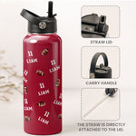 American Football Custom Name, Number - Personalized Stainless Steel Water Bottle