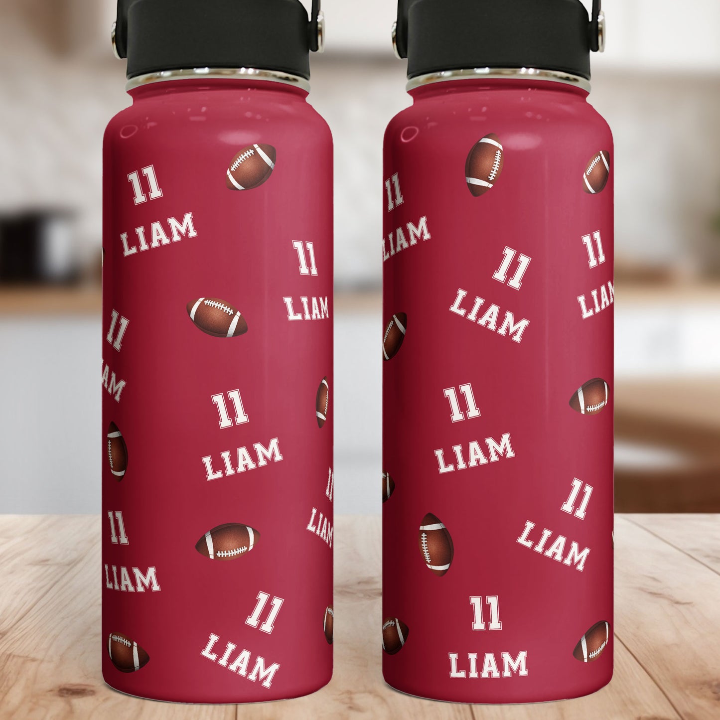 American Football Custom Name, Number - Personalized Stainless Steel Water Bottle