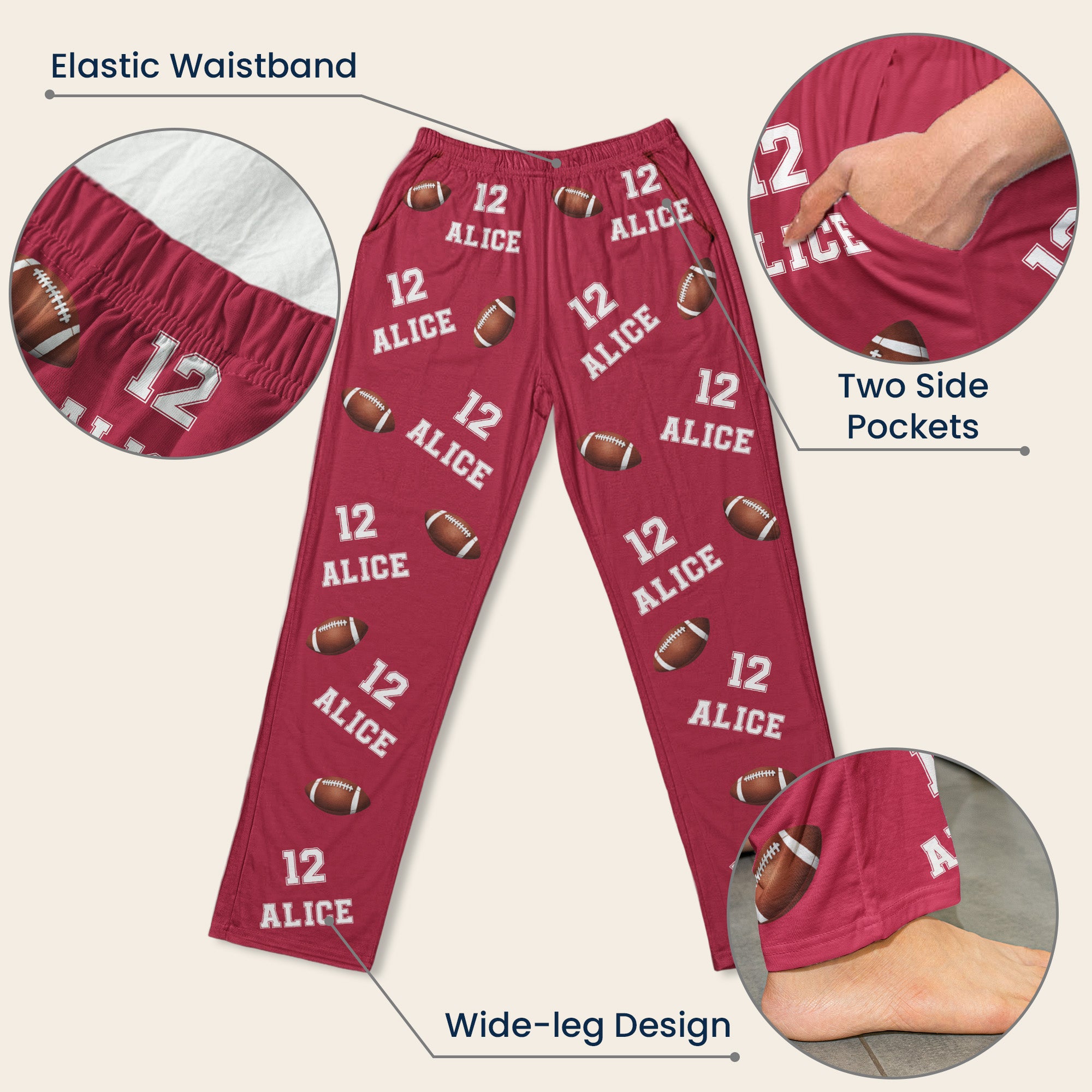 American Football Custom Name, Number - Personalized Sweatpants, Lounge Pants With Pockets, Custom Pajama Pants, Jogger Sweatpants, Gift For Son, Gift for Him