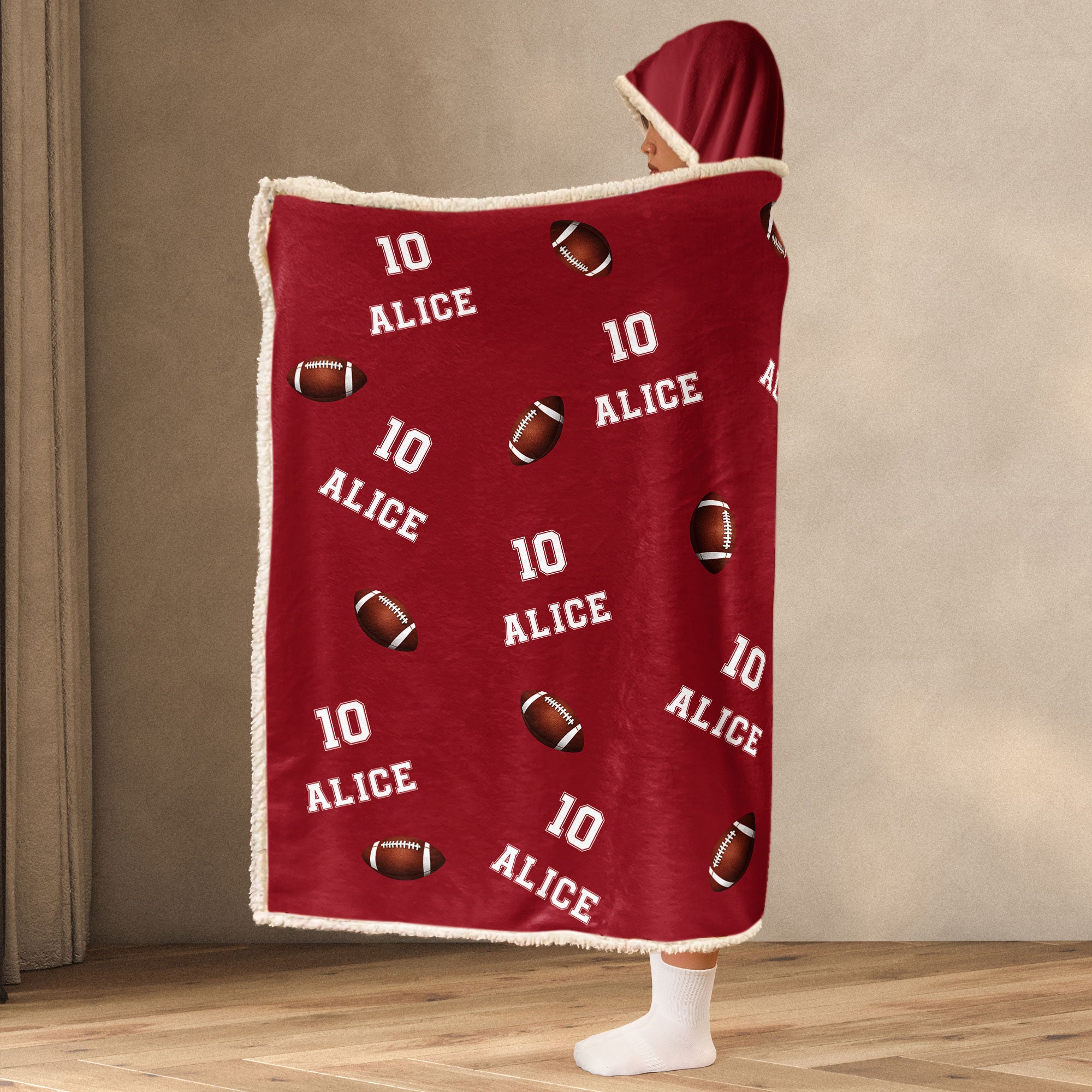 American Football Custom Name, Number - Personalized Wearable Blanket Hoodie