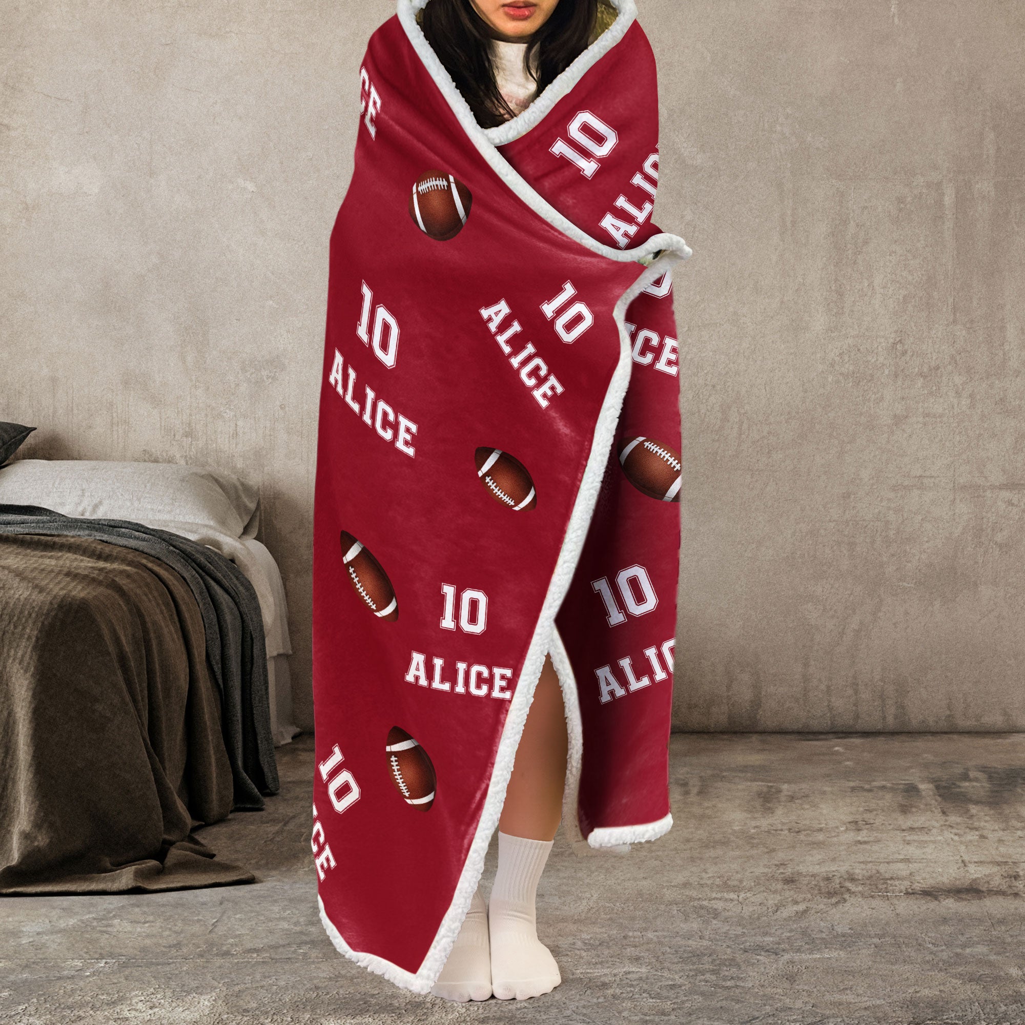 American Football Custom Name, Number - Personalized Wearable Blanket Hoodie