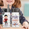 American Football Play Hard Or Go Home - Personalized Kids Water Bottle With Straw Lid
