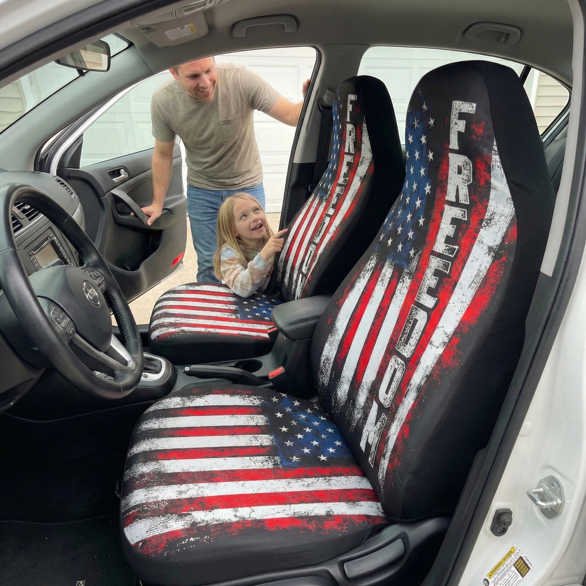 American Freedom Flag Patriotic Design - Personalized Car Seat Cover