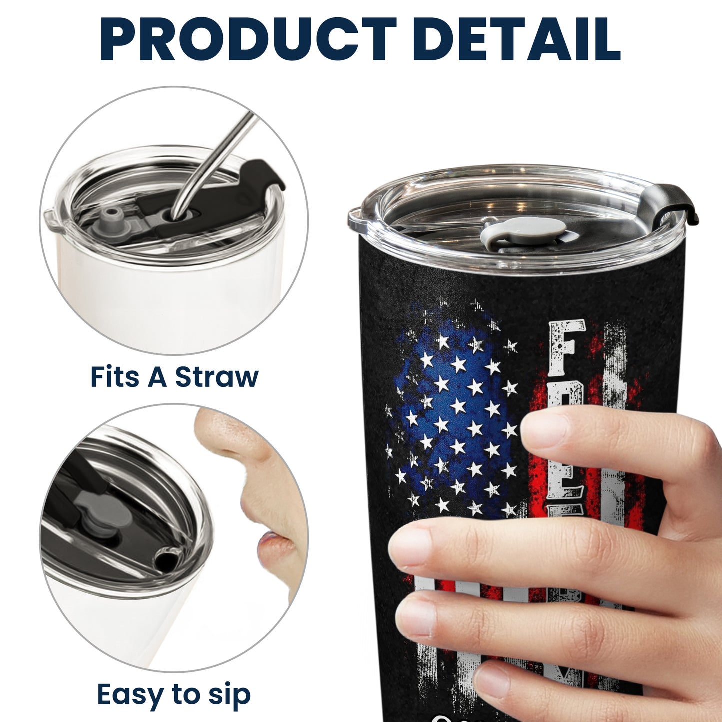 American Freedom Flag Patriotic Design - Personalized Tumbler Cup