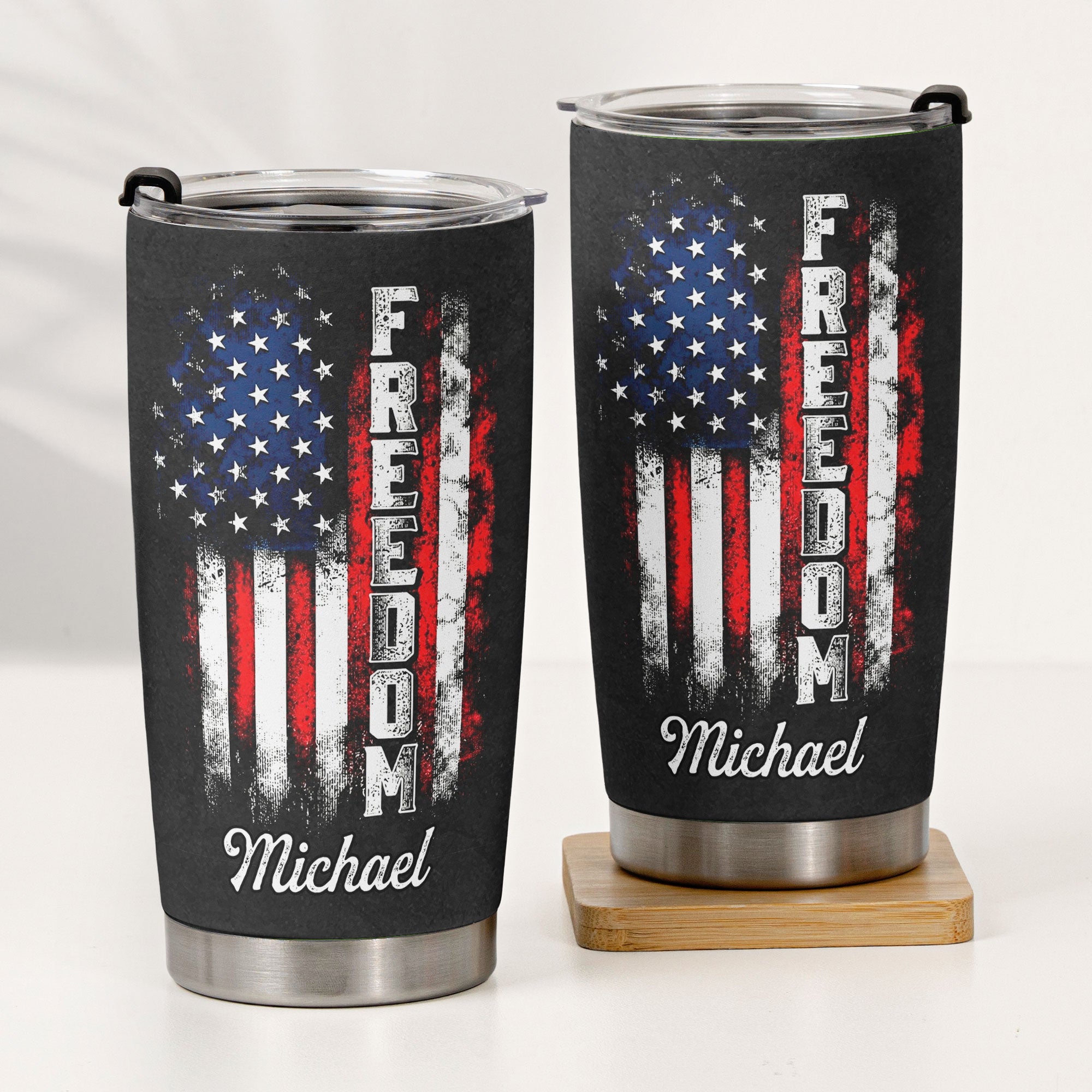 American Freedom Flag Patriotic Design - Personalized Tumbler Cup