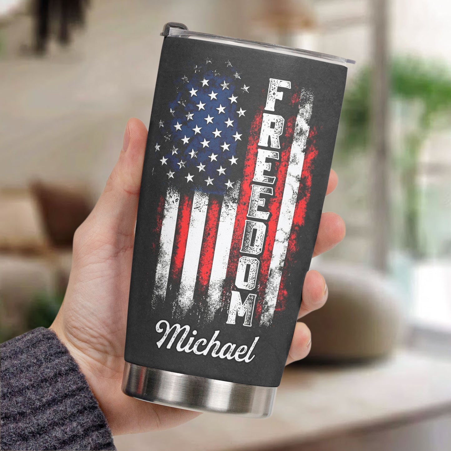 American Freedom Flag Patriotic Design - Personalized Tumbler Cup
