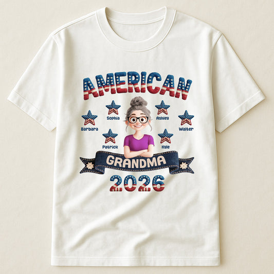 American_Grandma_Faux_Pattern_Personalized_Shirt_1