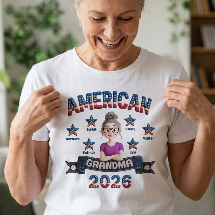 American_Grandma_Faux_Pattern_Personalized_Shirt_2
