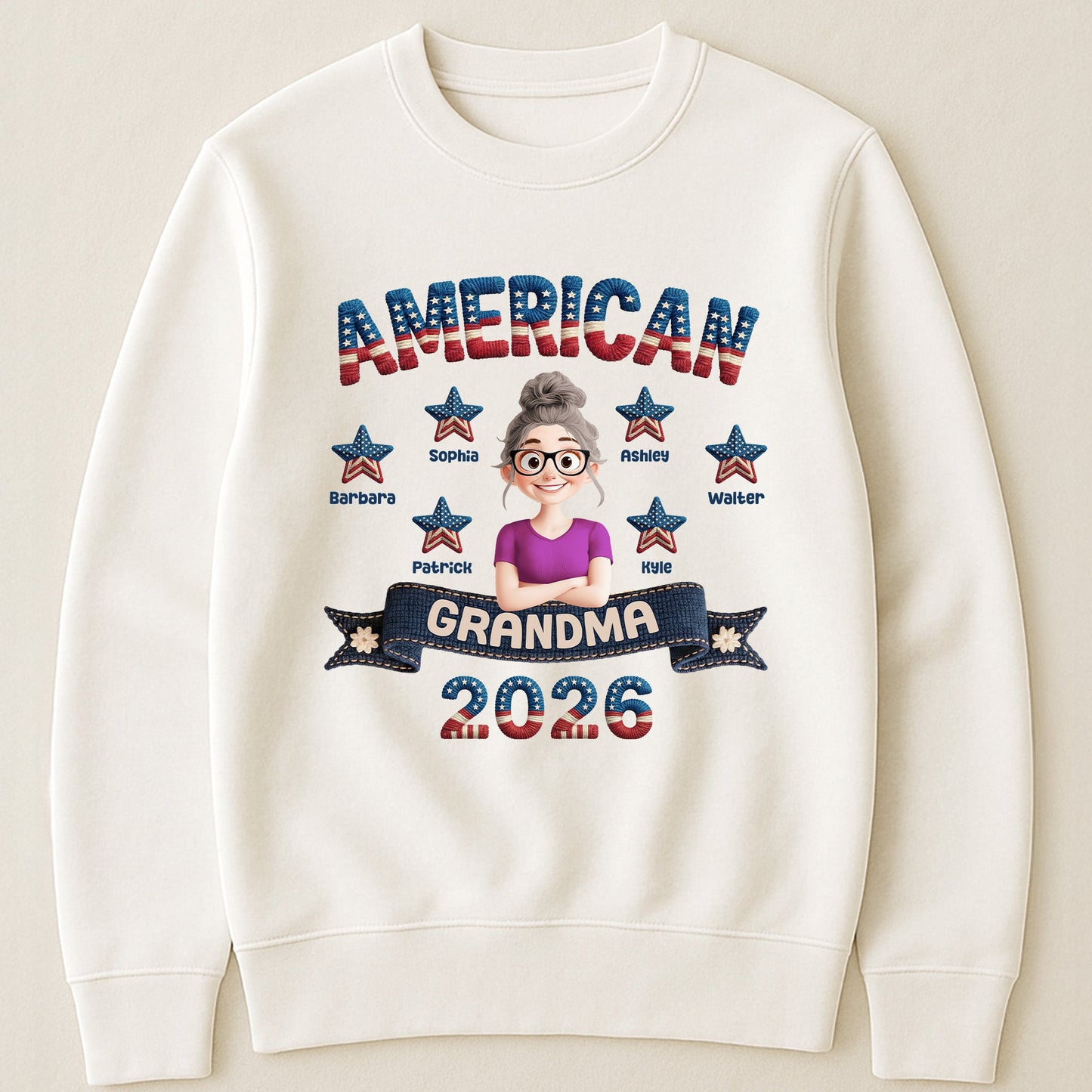 American_Grandma_Faux_Pattern_Personalized_Shirt_3