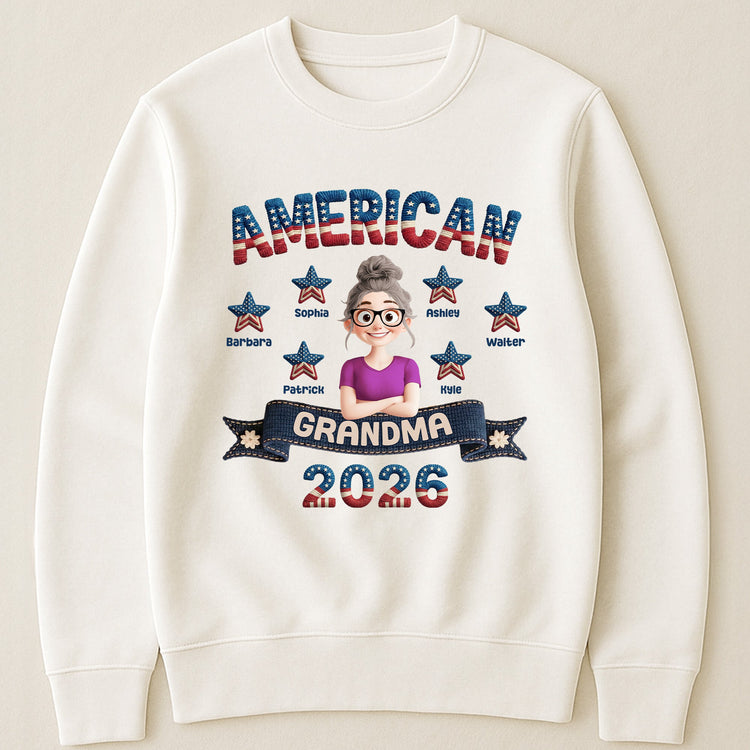 American_Grandma_Faux_Pattern_Personalized_Shirt_3