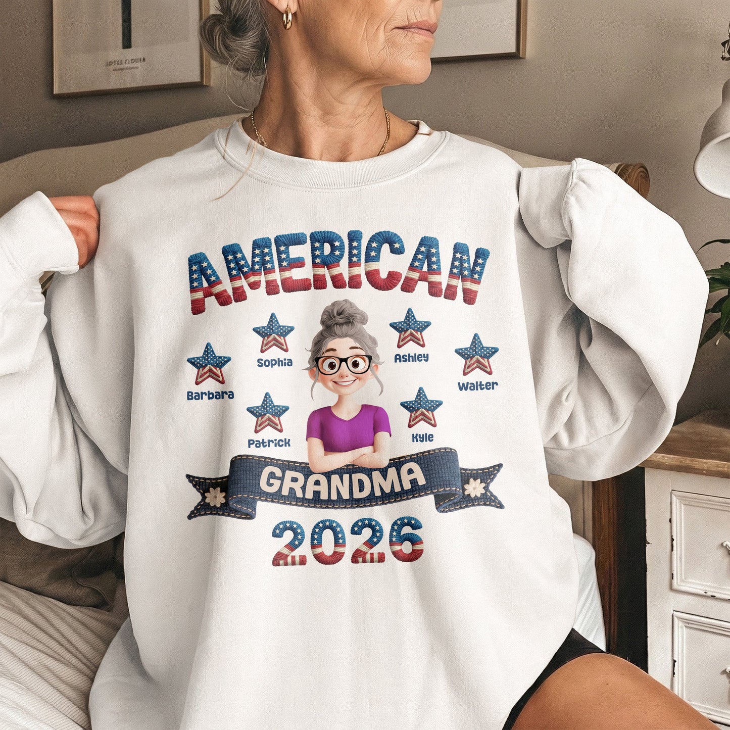 American_Grandma_Faux_Pattern_Personalized_Shirt_4