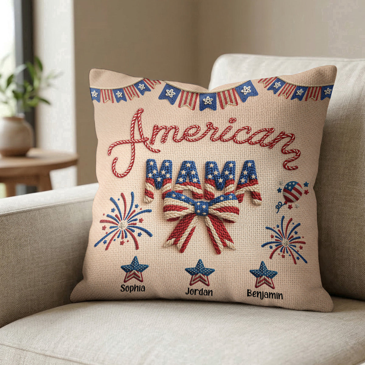 American_Mama_Grandma_250Th_Birthday_Usa_Faux_Pattern_Personalized_Pillow_Cover_1