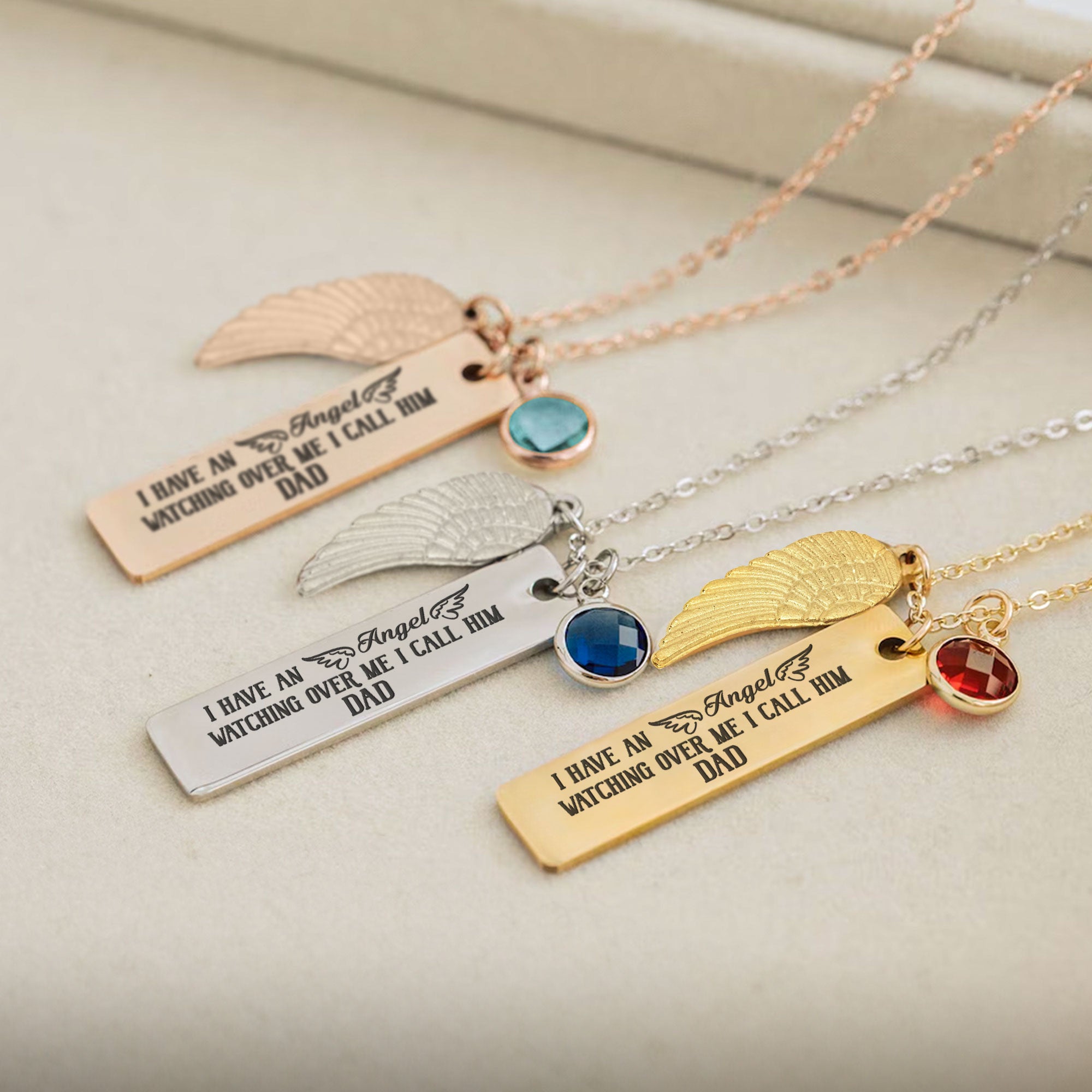 An Angel Watching Over Me I Call Him Dad - Personalized Birthstone Memorial Necklace