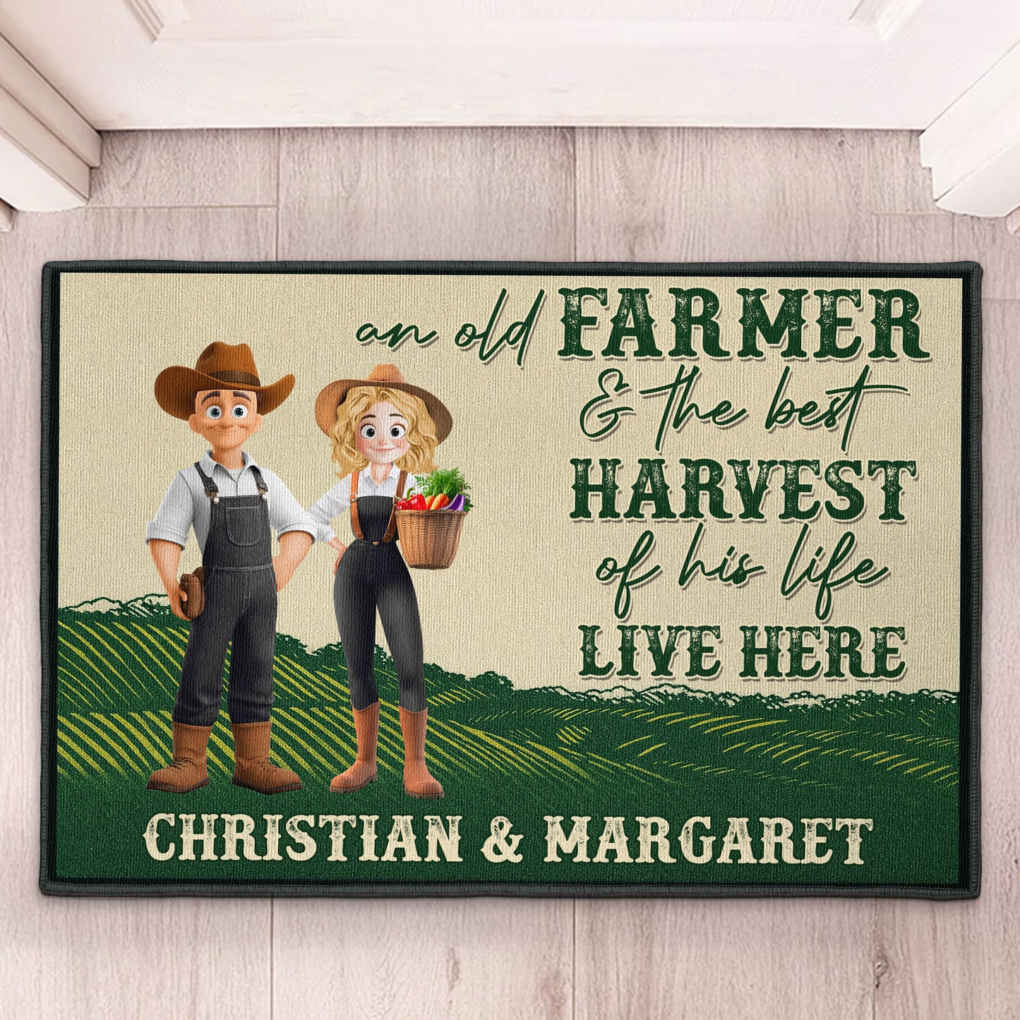 An Old Farmer And The Best Harvest Of His Life Live Here - Personalized Doormat