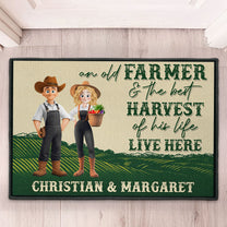 An Old Farmer And The Best Harvest Of His Life Live Here - Personalized Doormat
