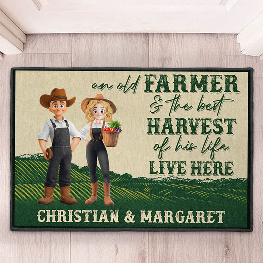 An Old Farmer And The Best Harvest Of His Life Live Here - Personalized Doormat