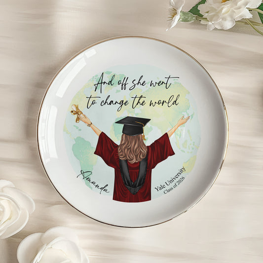 And Off She Went To Change The World - Personalized Jewelry Dish