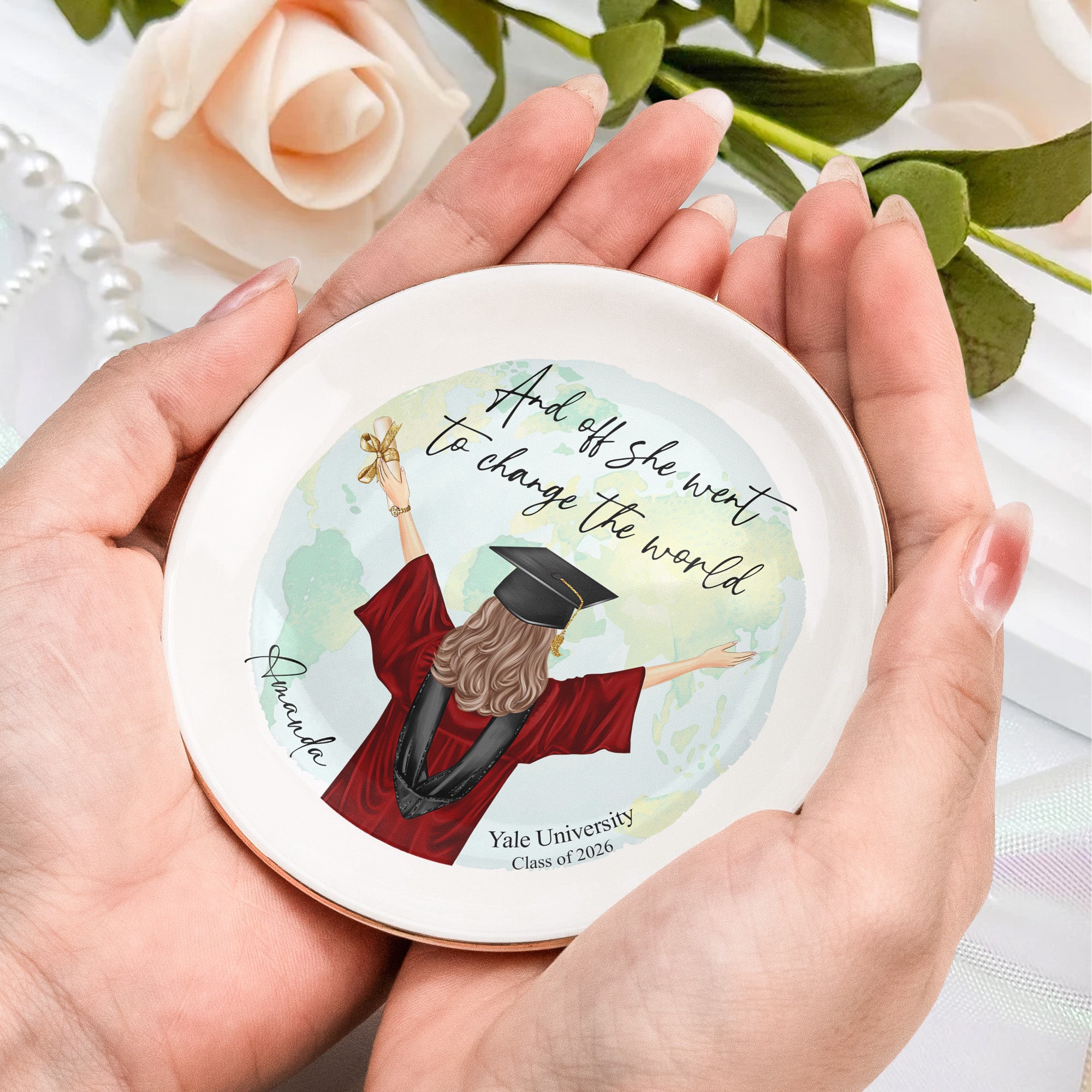 And Off She Went To Change The World - Personalized Jewelry Dish