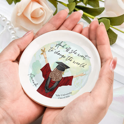 And Off She Went To Change The World - Personalized Jewelry Dish