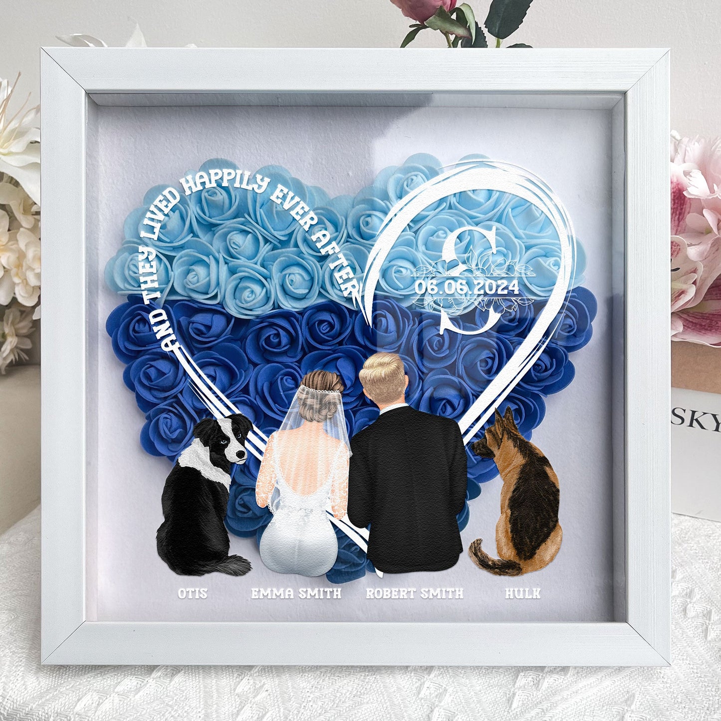 And They Lived Happily Ever After - Personalized Flower Shadow Box