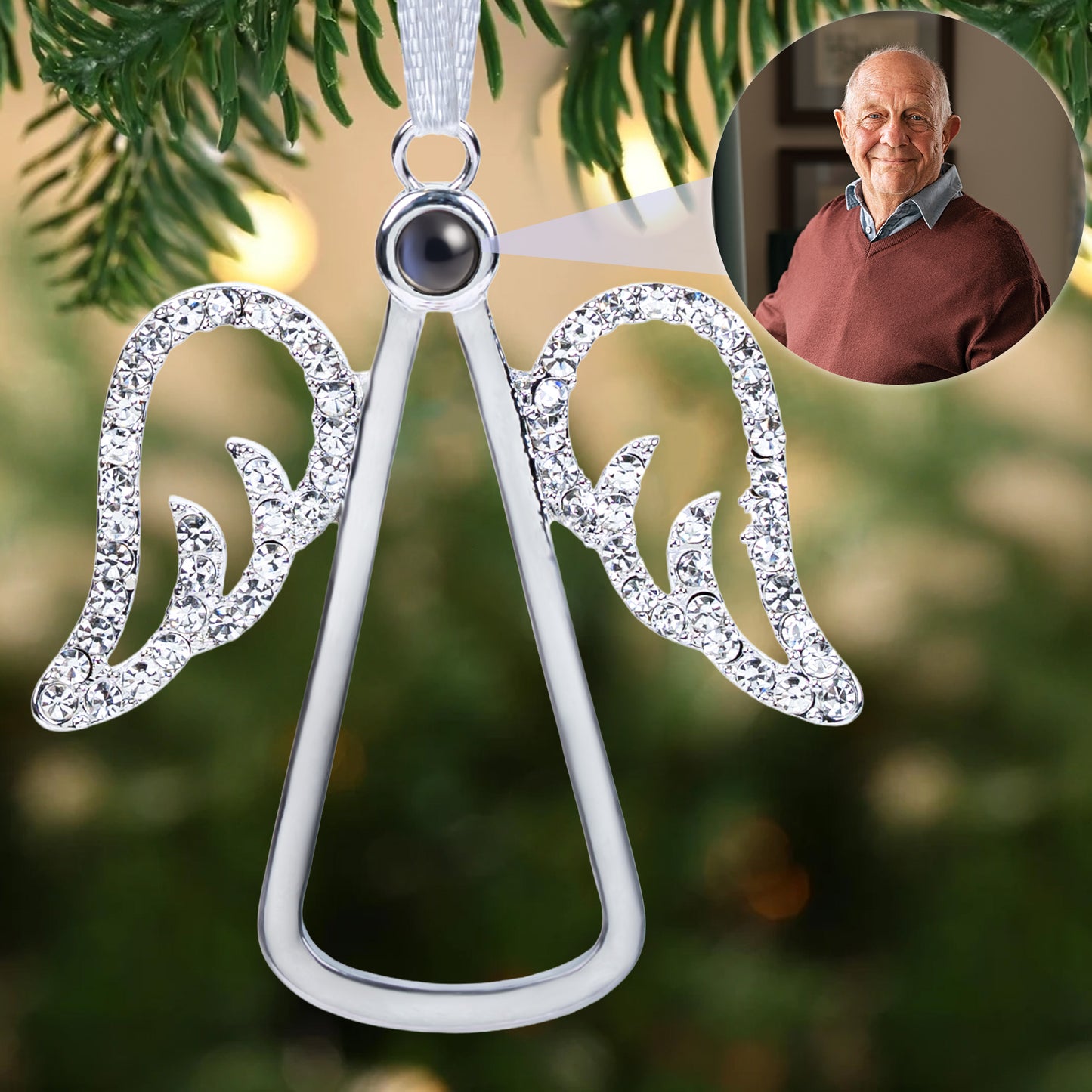Angel-Shaped Keepsake - Personalized Photo Projection Ornament
