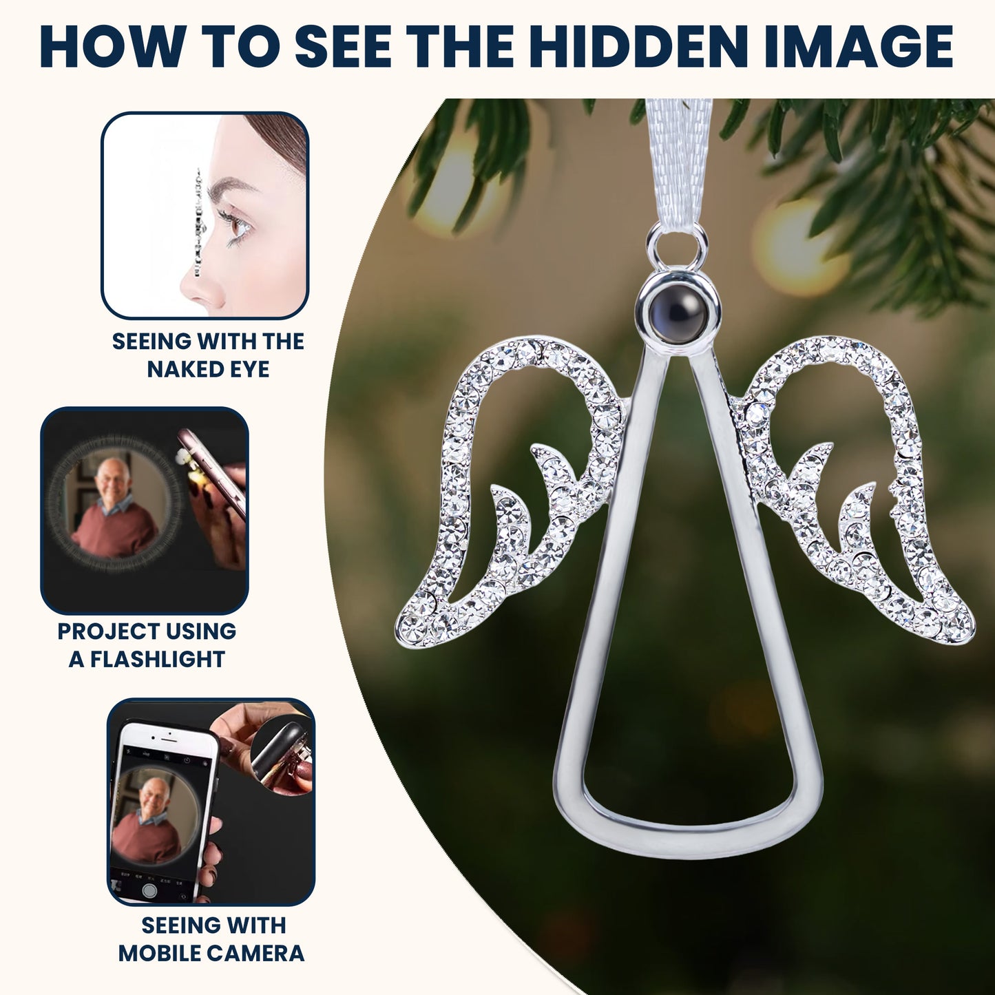Angel-Shaped Keepsake - Personalized Photo Projection Ornament