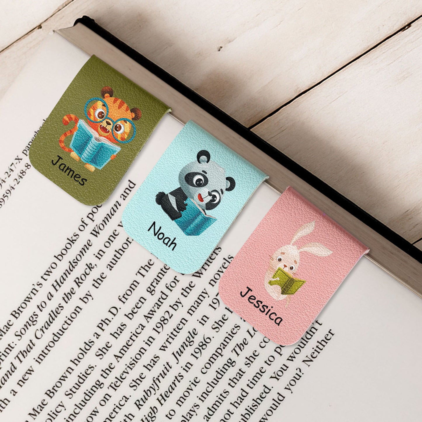 Animal Reading Books, Book Kids - Personalized Leather Magnetic Bookmark