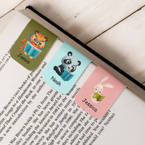 Animal Reading Books, Book Kids - Personalized Leather Magnetic Bookmark