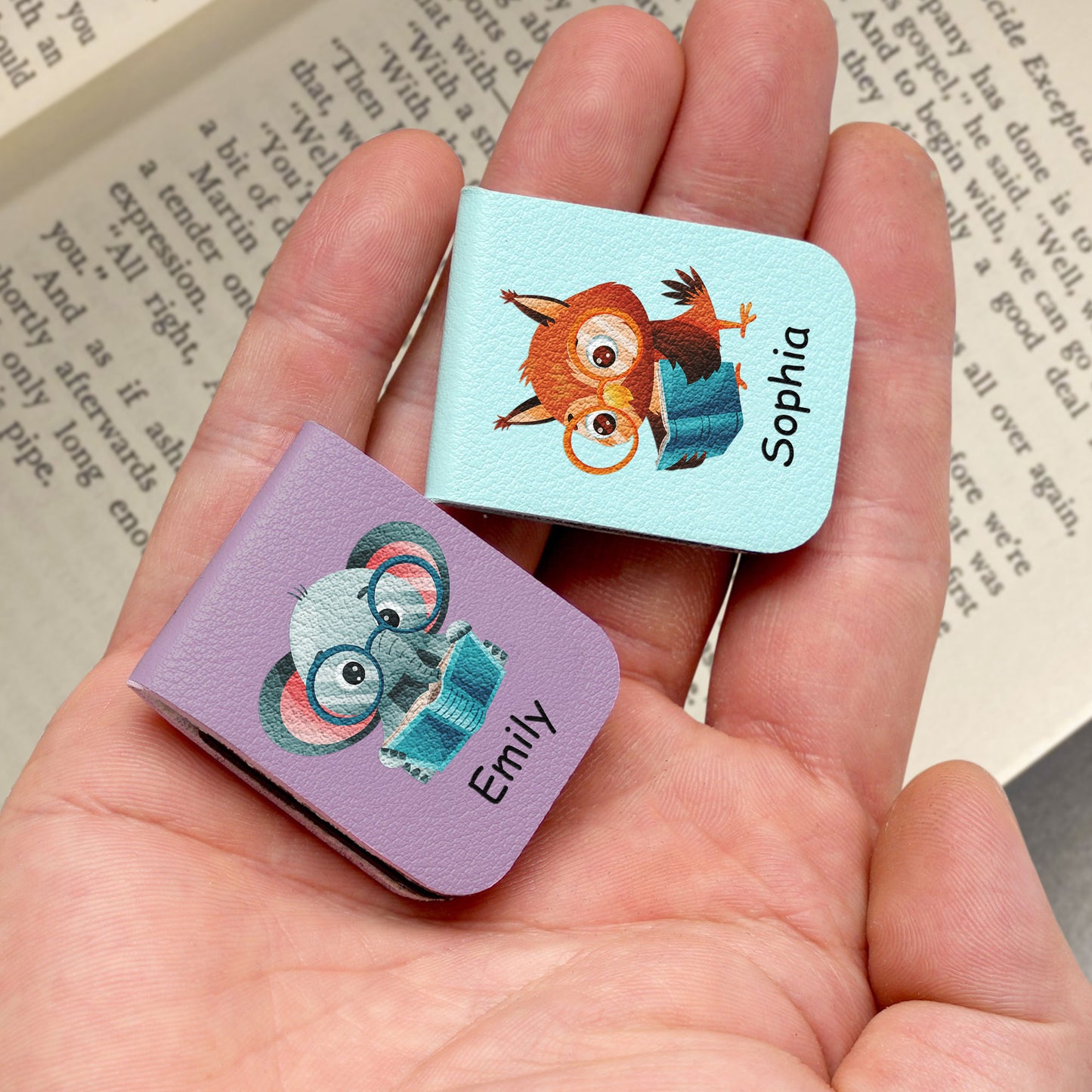 Animal Reading Books, Book Kids - Personalized Leather Magnetic Bookmark