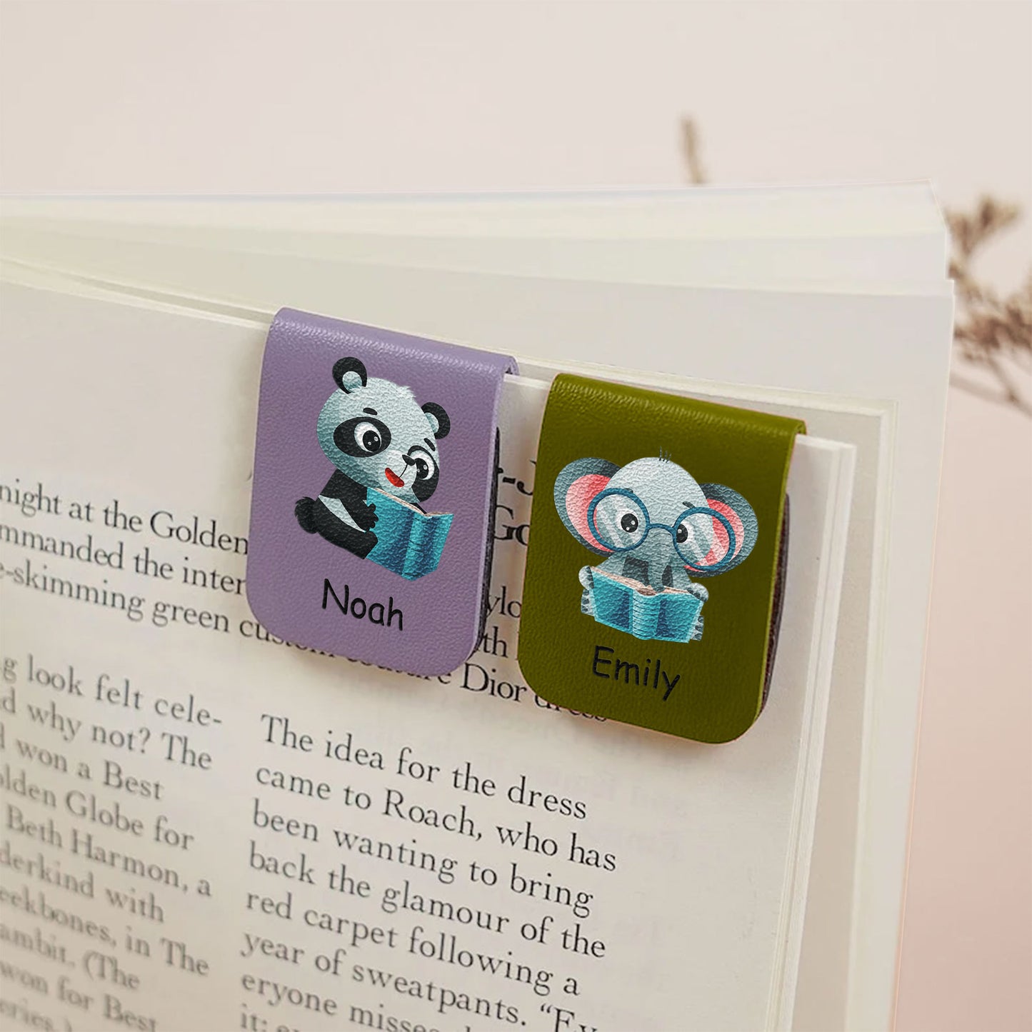 Animal Reading Books, Book Kids - Personalized Leather Magnetic Bookmark