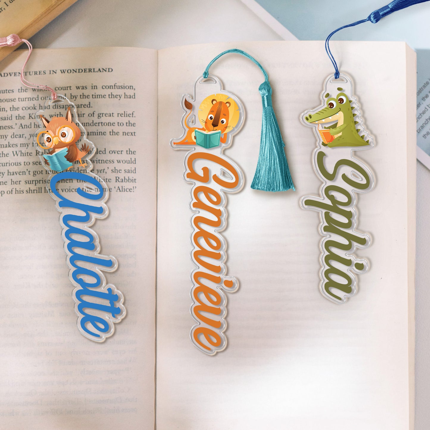 Animal Reading Book, Custom Name Book Lover, Reader For Kids - Custom Acrylic Bookmark