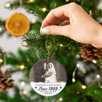 Anniversary Christmas Annoying Each Other Since & Still Going Strong - Personalized Two-Sided Ceramic Photo Ornament