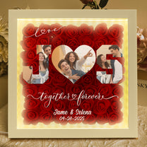 Anniversary Gift Custom Photo & Initial Name - Personalized Photo Flower Shadow Box With LED Light