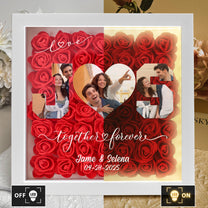 Anniversary Gift Custom Photo & Initial Name - Personalized Photo Flower Shadow Box With LED Light