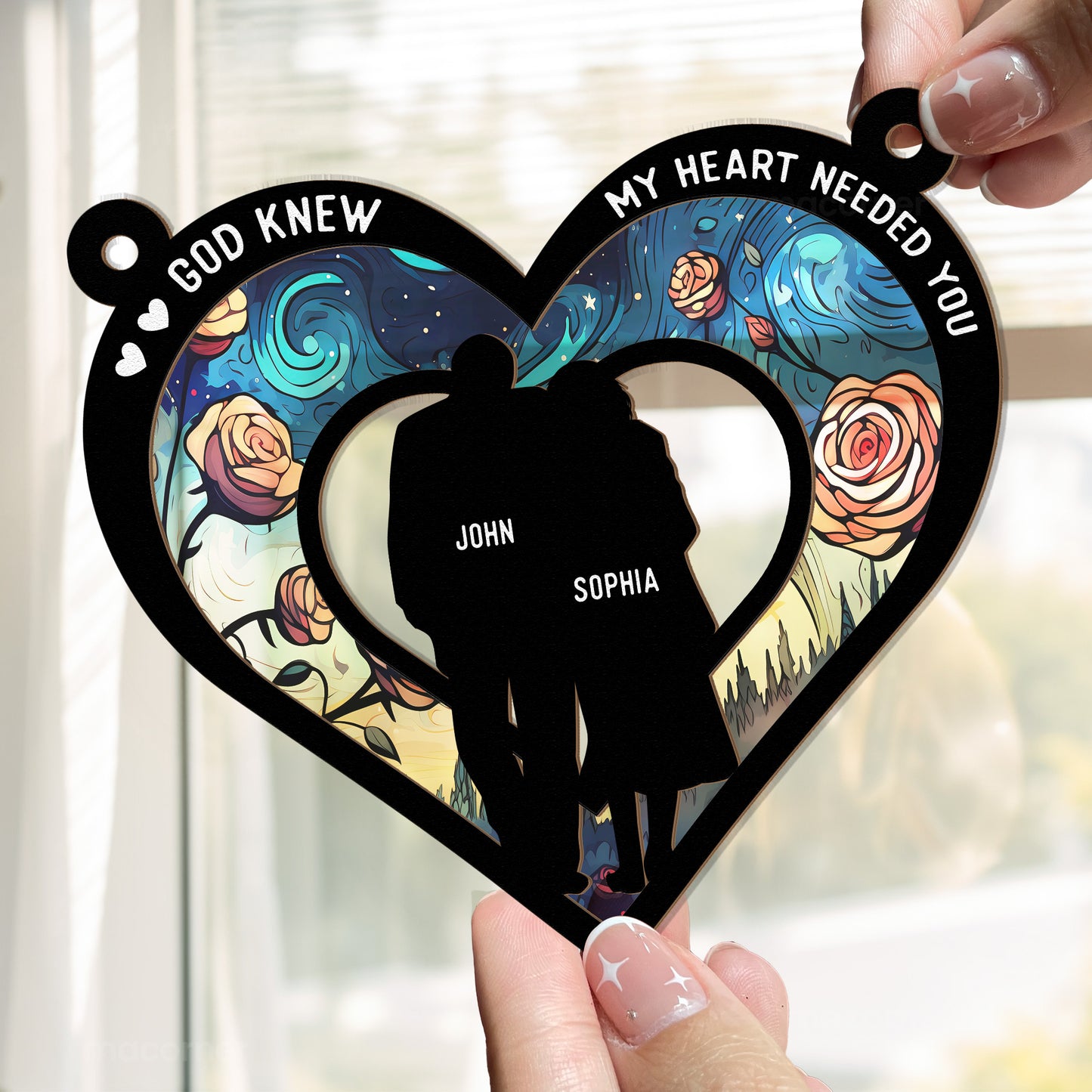 Anniversary Gift God Knew My Heart Needed You - Personalized Window Hanging Suncatcher Ornament